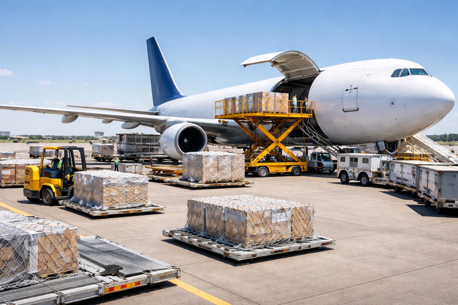 Air cargo aircraft in motion